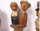 3 bottle stoppers carved wood articulated characters couple twentieth century