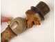 3 bottle stoppers carved wood articulated characters couple twentieth century