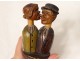 3 bottle stoppers carved wood articulated characters couple twentieth century