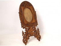 Carved wood photo frame psyche flowers foliage nineteenth century