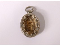 Solid silver reliquary medallion pendant Virgin Child Jesus XIXth