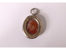 Solid silver reliquary medallion pendant Virgin Child Jesus XIXth