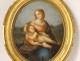 Pastel oval painting Virgin Child Jesus Madonna landscape 19th century Heurtier