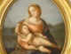 Pastel oval painting Virgin Child Jesus Madonna landscape 19th century Heurtier