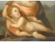 Pastel oval painting Virgin Child Jesus Madonna landscape 19th century Heurtier