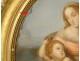 Pastel oval painting Virgin Child Jesus Madonna landscape 19th century Heurtier