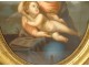 Pastel oval painting Virgin Child Jesus Madonna landscape 19th century Heurtier