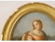 Pastel oval painting Virgin Child Jesus Madonna landscape 19th century Heurtier