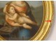 Pastel oval painting Virgin Child Jesus Madonna landscape 19th century Heurtier