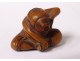 Netsuke Katabori boxwood carved polychrome man drinking Japan Edo XIXth