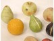 Set of 9 polychrome Carrara marble fruits apple peach fig pear nineteenth