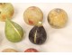 Set of 9 polychrome Carrara marble fruits apple peach fig pear nineteenth