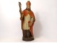 Polychrome carved wood statue of Saint-Eloi 18th century bishop cross