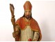 Polychrome carved wood statue of Saint-Eloi 18th century bishop cross