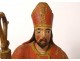 Polychrome carved wood statue of Saint-Eloi 18th century bishop cross