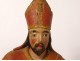 Polychrome carved wood statue of Saint-Eloi 18th century bishop cross