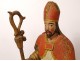 Polychrome carved wood statue of Saint-Eloi 18th century bishop cross