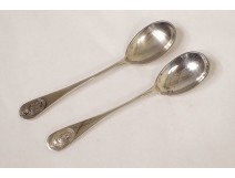 2 solid silver mustard spoons Minerva goldsmith Puiforcat 31gr XIXth