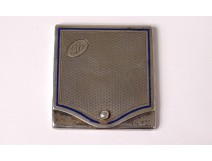 German solid silver matchbox enamel monogram PB 37gr XIXth