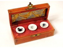 Travel inkwell box red morocco leather gilding arabesques XIXth century