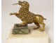 Golden bronze paperweight sculpture poodle dog white marble nineteenth century