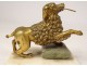 Golden bronze paperweight sculpture poodle dog white marble nineteenth century