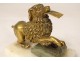 Golden bronze paperweight sculpture poodle dog white marble nineteenth century
