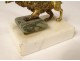 Golden bronze paperweight sculpture poodle dog white marble nineteenth century