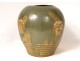 Large polychrome sandstone vase Primavera Louis Lourious mascarons fauns twentieth