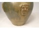Large polychrome sandstone vase Primavera Louis Lourious mascarons fauns twentieth