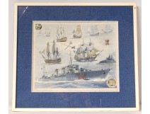 Gouache Albert Sébille boats three-masted ship marine Tiger twentieth century