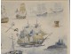 Gouache Albert Sébille boats three-masted ship marine Tiger twentieth century