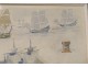 Gouache Albert Sébille boats three-masted ship marine Tiger twentieth century