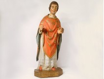 Statue polychrome wood sculpture Saint breton crosse Brittany late 17th century