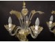 Pair of three-light girandole lamps blown glass gilding Murano Venice twentieth