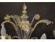 Pair of three-light girandole lamps blown glass gilding Murano Venice twentieth