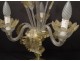 Pair of three-light girandole lamps blown glass gilding Murano Venice twentieth