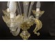 Pair of three-light girandole lamps blown glass gilding Murano Venice twentieth