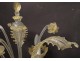 Pair of three-light girandole lamps blown glass gilding Murano Venice twentieth