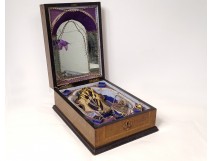 Wood marquetry sewing box necessary metal scissors Marianne XIXth