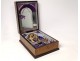 Wood marquetry sewing box necessary metal scissors Marianne XIXth