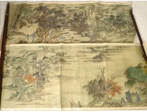 2 rolls of silk paper paintings landscapes characters Japan signed nineteenth
