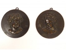 Pair bronze medallions portraits children Bacchus Bacchante late eighteenth
