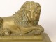 Pair of gilt bronze andirons lying lions Château Neuilly XIXth Restoration