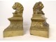 Pair of gilt bronze andirons lying lions Château Neuilly XIXth Restoration