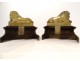 Pair of gilt bronze andirons lying lions Château Neuilly XIXth Restoration