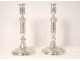 Pair of Louis XIV silvered bronze candlesticks, Berain decor, XIXth century