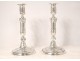 Pair of Louis XIV silvered bronze candlesticks, Berain decor, XIXth century