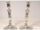 Pair of Louis XIV silvered bronze candlesticks, Berain decor, XIXth century