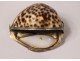 Porcelain speckled shell snuff box, solid silver frame, 19th century